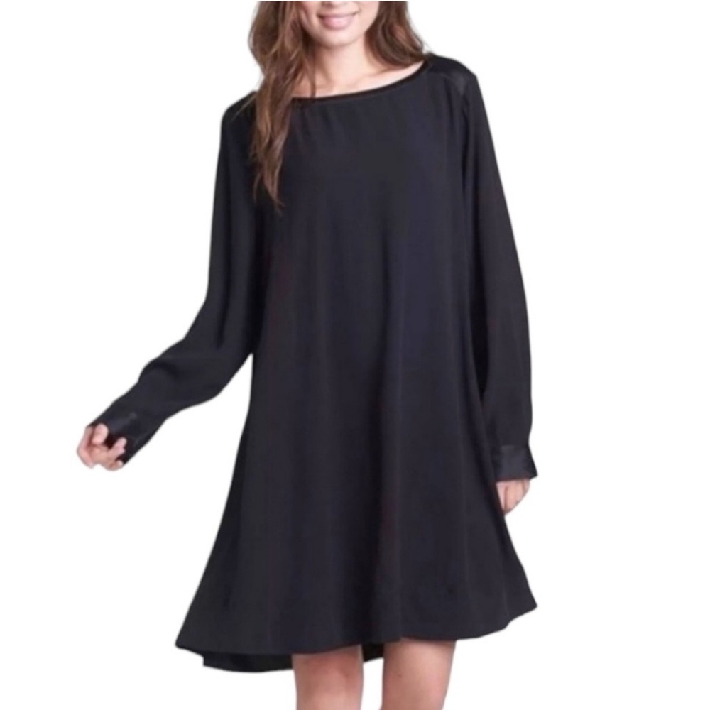 Eileen Fisher Silk Georgette Long Sleeve Shift Crepe Dress Size Large Classic
